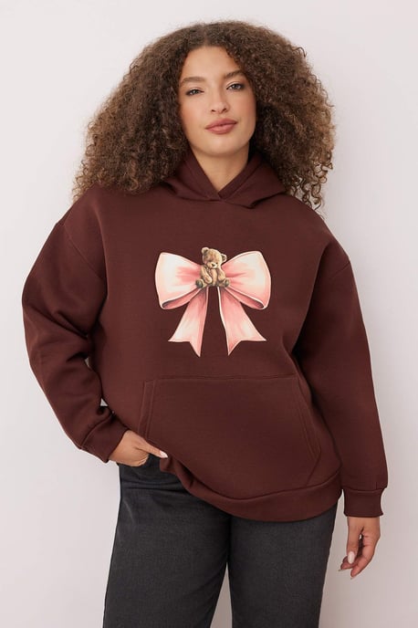 Trendyol Curve Damen Braun Animal-Print Lang Oversize Große Größen Sweatshirts - Image 1