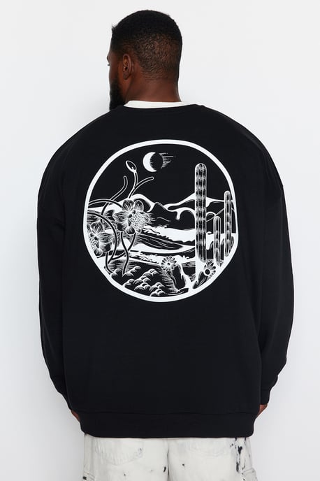 TRENDYOL MAN Herren Schwarz Tropisch Lang Oversize Große Größen Sweatshirts - Image 4