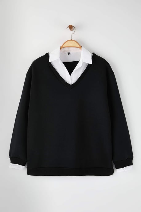 Trendyol Curve Damen Schwarz Einfarbig Lang Regular Fit Große Größen Sweatshirts - Image 4