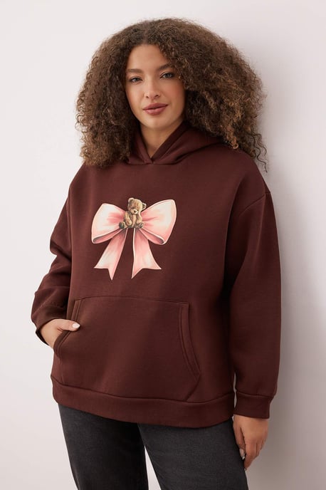 Trendyol Curve Damen Braun Animal-Print Lang Oversize Große Größen Sweatshirts - Image 6