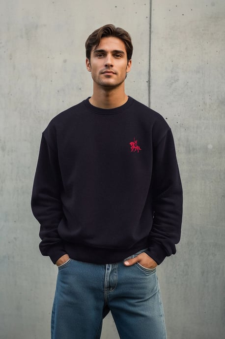 TRENDYOL MAN Herren Dunkelblau Animal-Print Lang Oversize Sweatshirts - Image 4