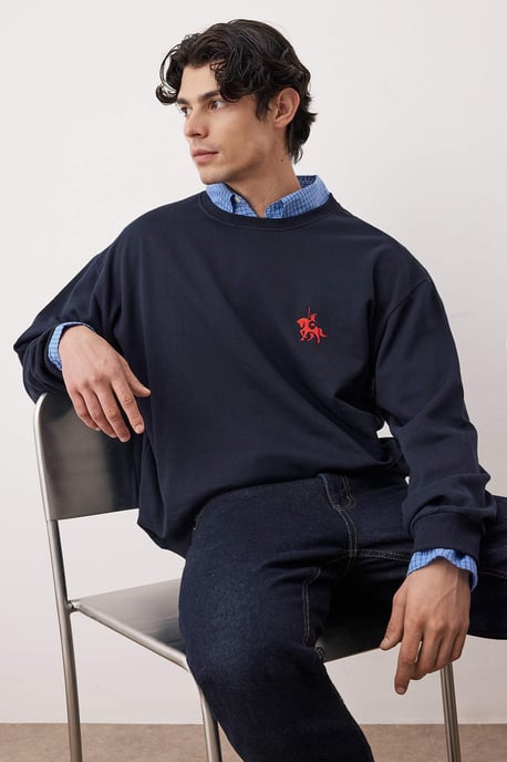TRENDYOL MAN Herren Dunkelblau Animal-Print Lang Oversize Sweatshirts - Image 6