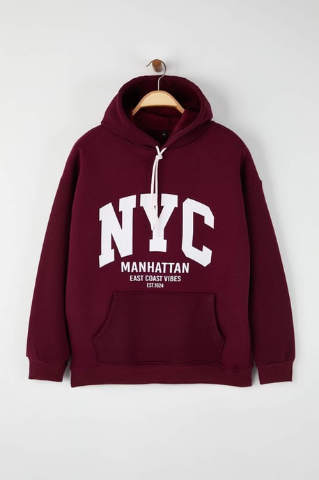 Trendyol Curve Damen Bordeaux Grafik Lang Regular Fit Große Größen Sweatshirts - Image 4