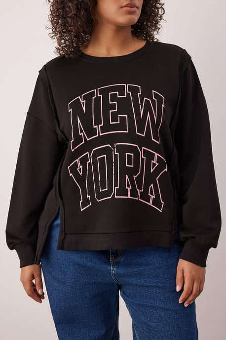 Trendyol Curve Damen Schwarz Slogan Lang Relaxed Fit Große Größen Sweatshirts - Image 2