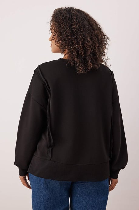 Trendyol Curve Damen Schwarz Slogan Lang Relaxed Fit Große Größen Sweatshirts - Image 3