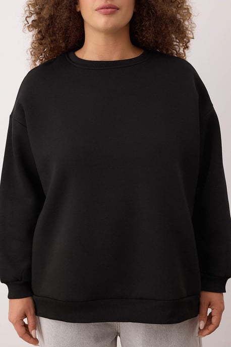 Trendyol Curve Damen Schwarz Einfarbig Lang Oversize Große Größen Sweatshirts - Image 2