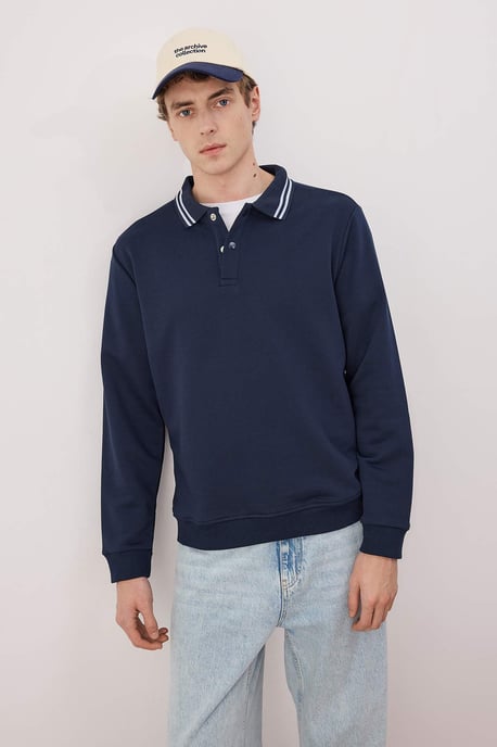 TRENDYOL MAN Herren Dunkelblau Einfarbig Lang Regular Fit Sweatshirts - Image 1