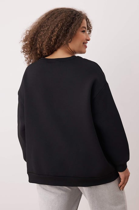 Trendyol Curve Damen Schwarz Einfarbig Lang Oversize Große Größen Sweatshirts - Image 3