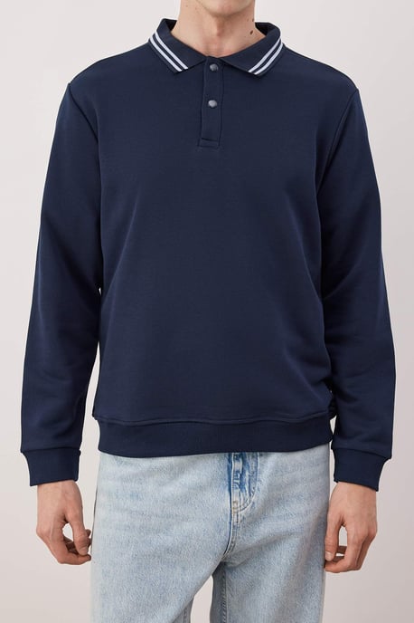 TRENDYOL MAN Herren Dunkelblau Einfarbig Lang Regular Fit Sweatshirts - Image 2