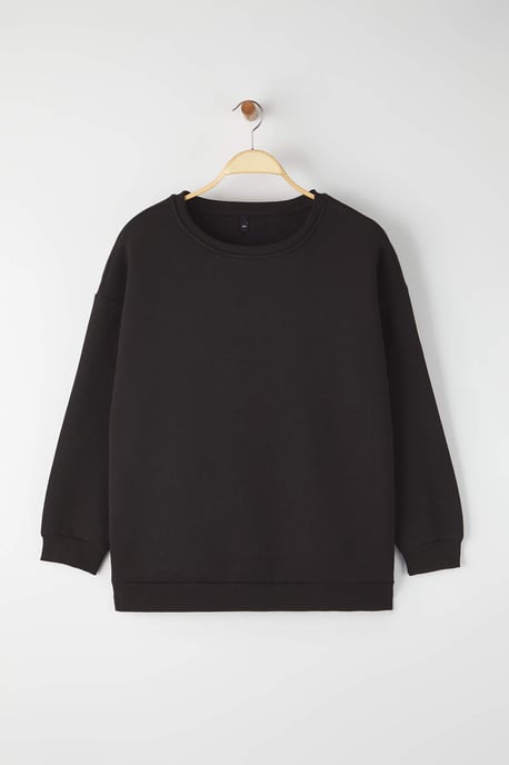 Trendyol Curve Damen Schwarz Einfarbig Lang Oversize Große Größen Sweatshirts - Image 4