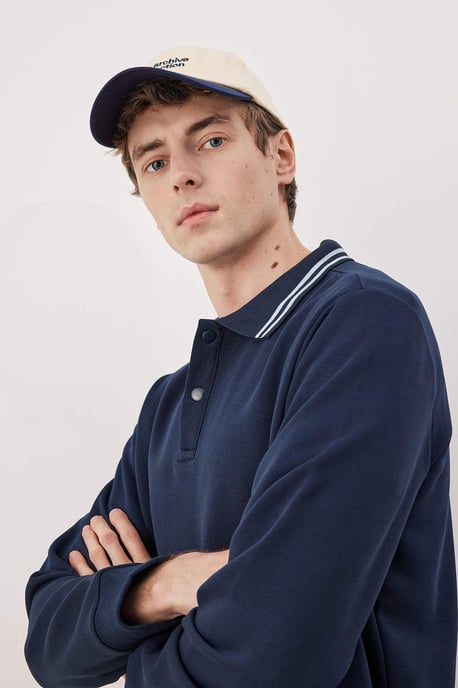 TRENDYOL MAN Herren Dunkelblau Einfarbig Lang Regular Fit Sweatshirts - Image 4