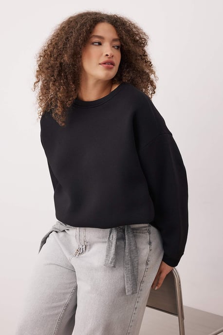 Trendyol Curve Damen Schwarz Einfarbig Lang Oversize Große Größen Sweatshirts - Image 6