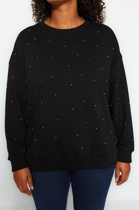 Trendyol Curve Damen Schwarz Einfarbig Lang Oversize Große Größen Sweatshirts - Image 2