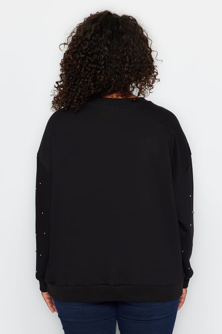 Trendyol Curve Damen Schwarz Einfarbig Lang Oversize Große Größen Sweatshirts - Image 4