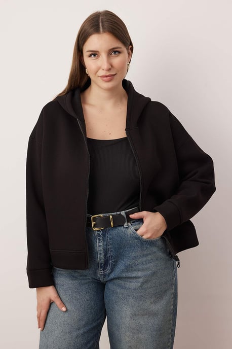 Trendyol Curve Damen Schwarz Einfarbig 3/4-Arm Oversize Große Größen Sweatshirts - Image 1