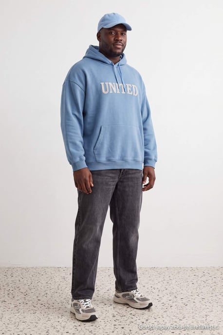 TRENDYOL MAN Unisex Blau Slogan Lang Oversize Große Größen Sweatshirts - Image 1