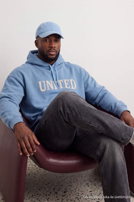 TRENDYOL MAN Unisex Blau Slogan Lang Oversize Große Größen Sweatshirts - Image 2
