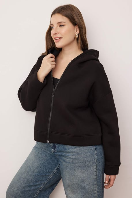 Trendyol Curve Damen Schwarz Einfarbig 3/4-Arm Oversize Große Größen Sweatshirts - Image 4