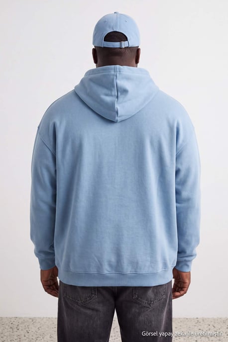 TRENDYOL MAN Unisex Blau Slogan Lang Oversize Große Größen Sweatshirts - Image 4