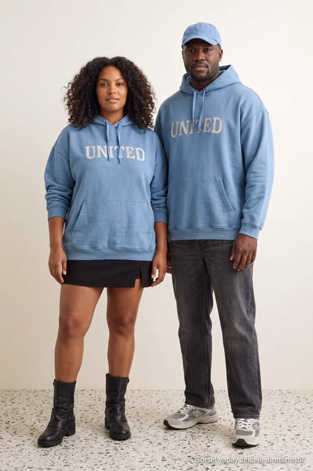 TRENDYOL MAN Unisex Blau Slogan Lang Oversize Große Größen Sweatshirts - Image 5