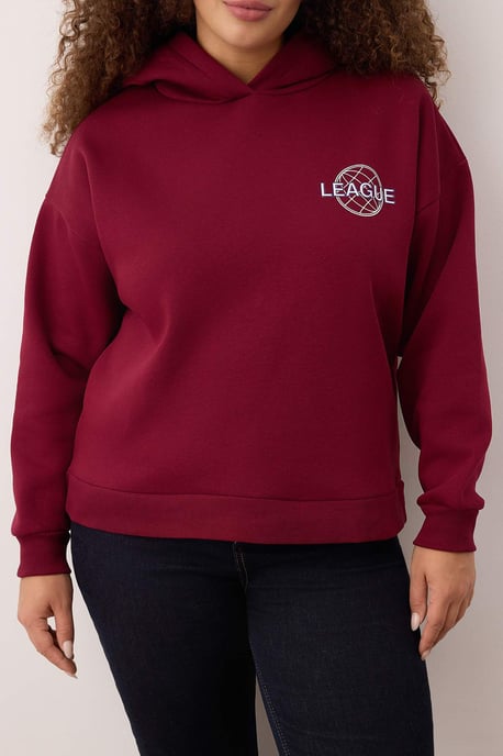 Trendyol Curve Damen Bordeaux Slogan Lang Relaxed Fit Große Größen Sweatshirts - Image 2