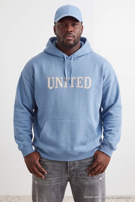TRENDYOL MAN Unisex Blau Slogan Lang Oversize Große Größen Sweatshirts - Image 6
