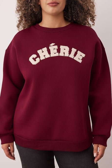 Trendyol Curve Damen Bordeaux Slogan Lang Oversize Große Größen Sweatshirts - Image 2