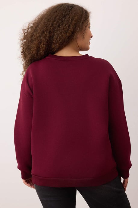 Trendyol Curve Damen Bordeaux Slogan Lang Oversize Große Größen Sweatshirts - Image 3