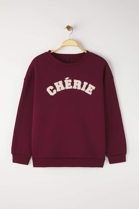 Trendyol Curve Damen Bordeaux Slogan Lang Oversize Große Größen Sweatshirts - Image 4