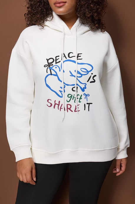 Trendyol Curve Damen Ecru Grafik Lang Oversize Große Größen Sweatshirts - Image 2