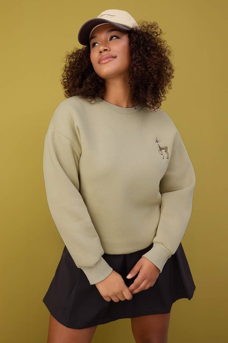 Trendyol Curve Damen Beige Animal-Print Lang Regular Fit Große Größen Sweatshirts - Image 6