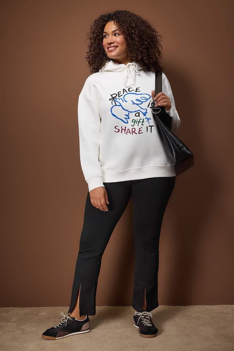 Trendyol Curve Damen Ecru Grafik Lang Oversize Große Größen Sweatshirts - Image 4
