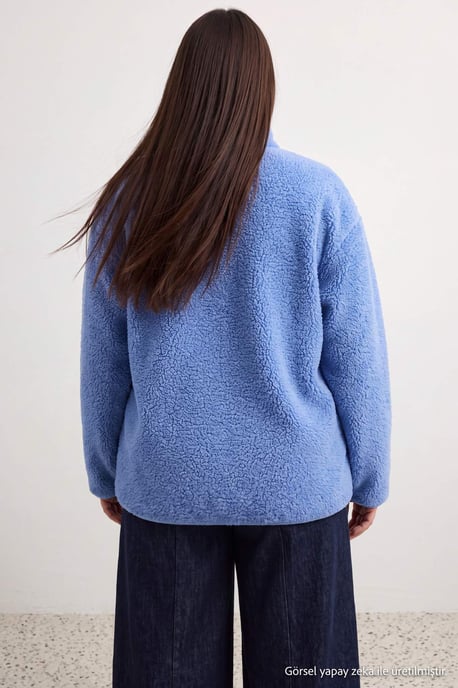 Trendyol Curve Damen Dunkelblau Einfarbig Lang Oversize Große Größen Sweatshirts - Image 2