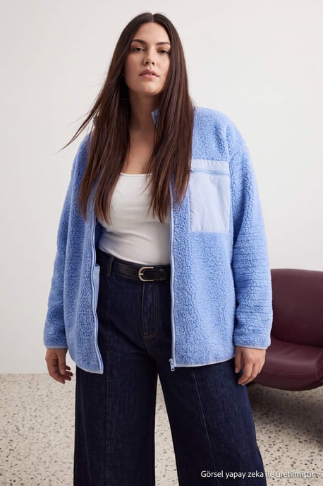 Trendyol Curve Damen Dunkelblau Einfarbig Lang Oversize Große Größen Sweatshirts - Image 6