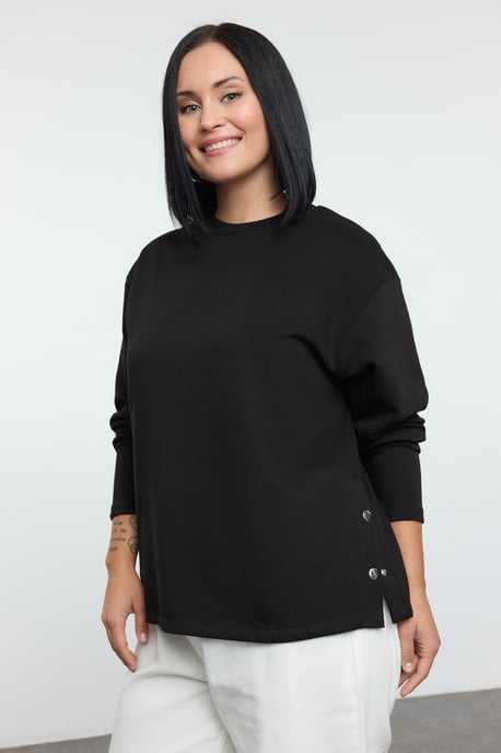 Trendyol Curve Damen Schwarz Einfarbig Lang Regular Fit Große Größen Sweatshirts - Image 1