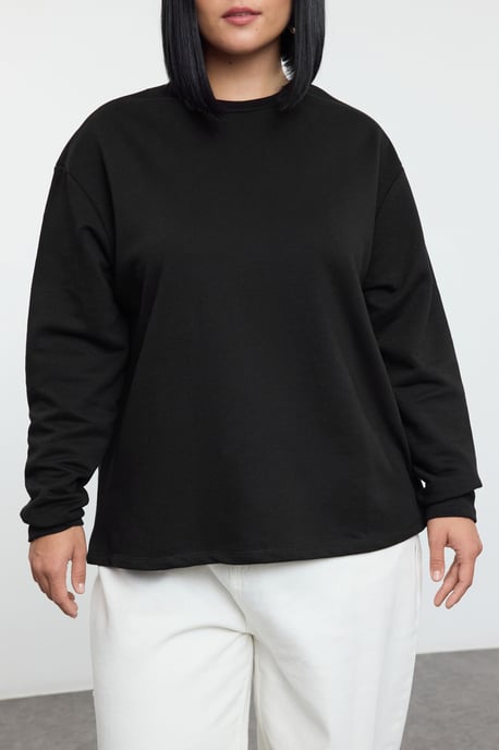 Trendyol Curve Damen Schwarz Einfarbig Lang Regular Fit Große Größen Sweatshirts - Image 2