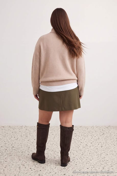 Trendyol Curve Damen Beige Einfarbig Lang Oversize Große Größen Sweatshirts - Image 2