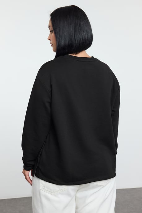 Trendyol Curve Damen Schwarz Einfarbig Lang Regular Fit Große Größen Sweatshirts - Image 4