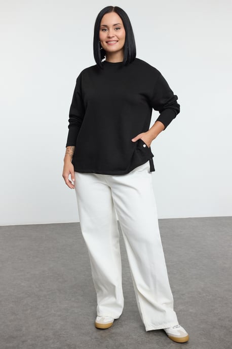 Trendyol Curve Damen Schwarz Einfarbig Lang Regular Fit Große Größen Sweatshirts - Image 5