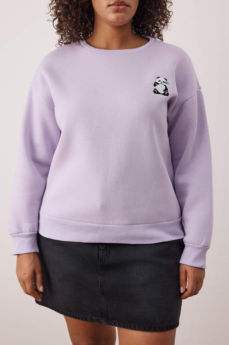 Trendyol Curve Damen Lila Animal-Print Lang Regular Fit Große Größen Sweatshirts - Image 2