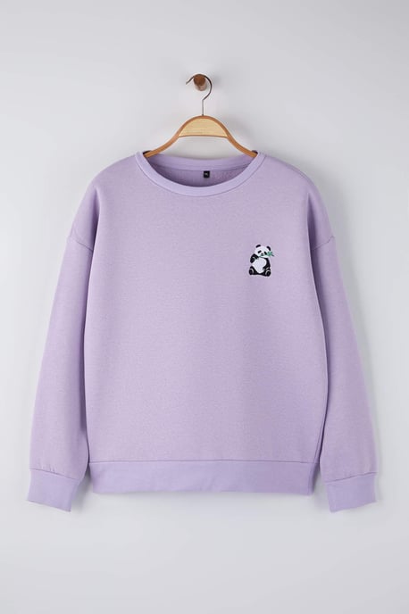 Trendyol Curve Damen Lila Animal-Print Lang Regular Fit Große Größen Sweatshirts - Image 4