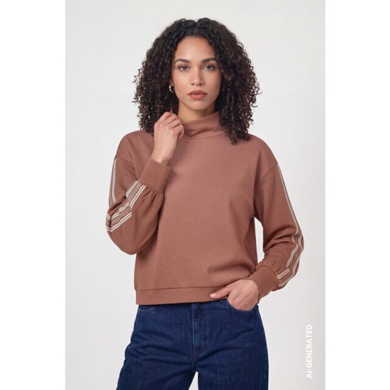 Monari Sweatshirt mit Streifen 810534 552 tiramisu - Image 3