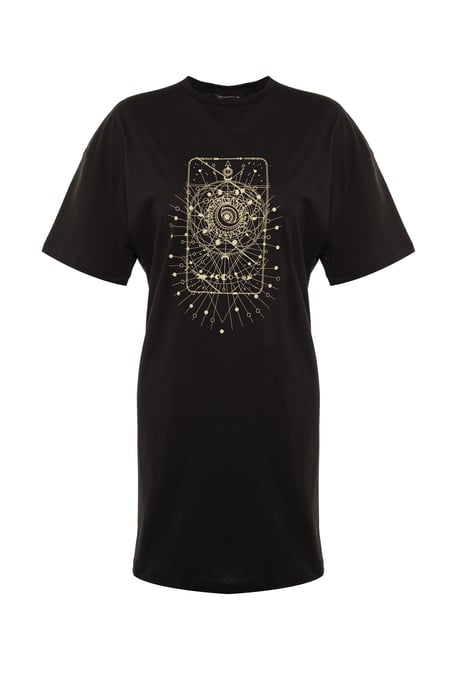 Trendyol Curve Damen Schwarz Geometrisches Muster Kurz / Mini Kurz Casual T-Shirt Kleid Große Größen Kleid - Image 5