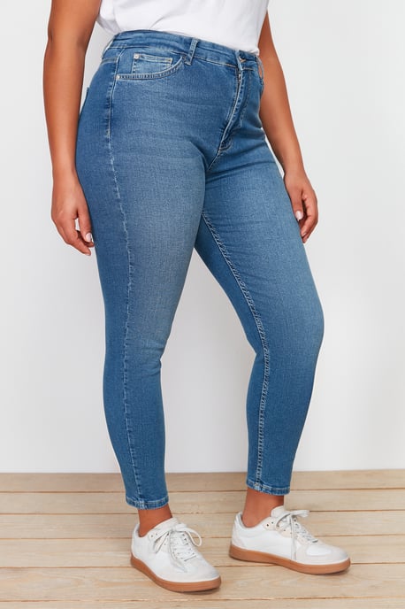Trendyol Curve Damen Dunkelblau Einfarbig Skinny Hohe Taille Große Größen Jeans - Image 3