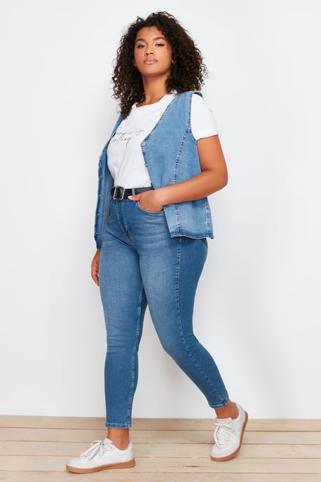 Trendyol Curve Damen Dunkelblau Einfarbig Skinny Hohe Taille Große Größen Jeans - Image 6