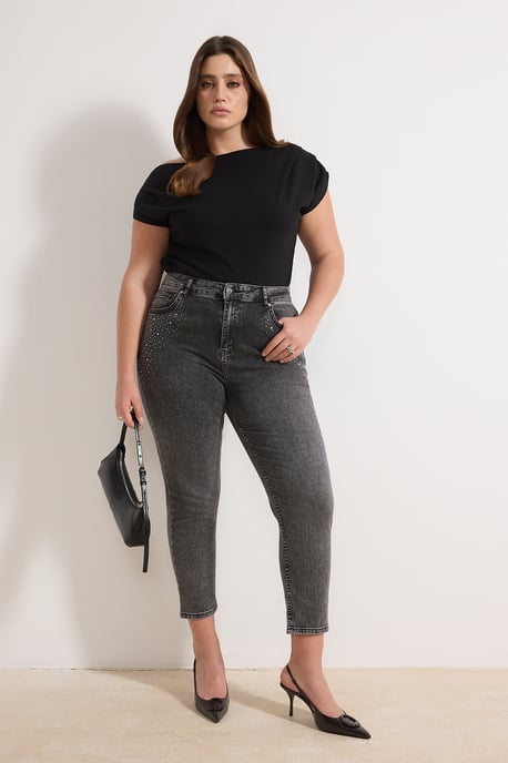 Trendyol Curve Damen Grau Einfarbig Skinny Hohe Taille Große Größen Jeans - Image 1