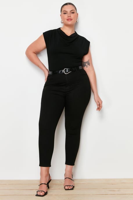 Trendyol Curve Damen Schwarz Einfarbig Skinny Hohe Taille Große Größen Jeans - Image 1