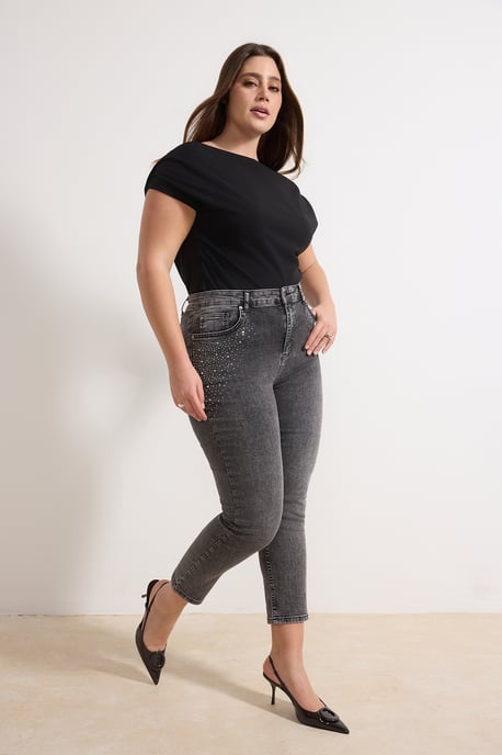 Trendyol Curve Damen Grau Einfarbig Skinny Hohe Taille Große Größen Jeans - Image 6