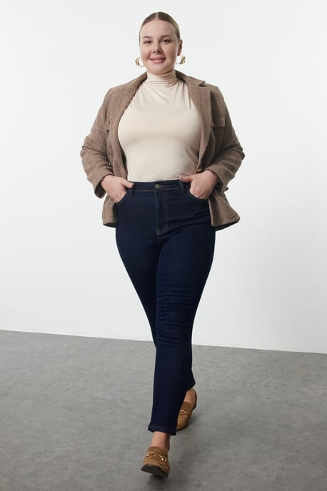 Trendyol Curve Damen Blau Einfarbig Skinny Hohe Taille Große Größen Jeans - Image 1