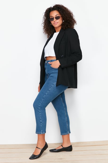 Trendyol Curve Damen Blau Einfarbig Skinny Hohe Taille Große Größen Jeans - Image 1